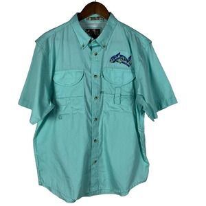 SERDA BREWING PERFORMANCE POPLIN SHORT SLEEVE FISHING SHIRT AQUA MENS SIZE SMALL